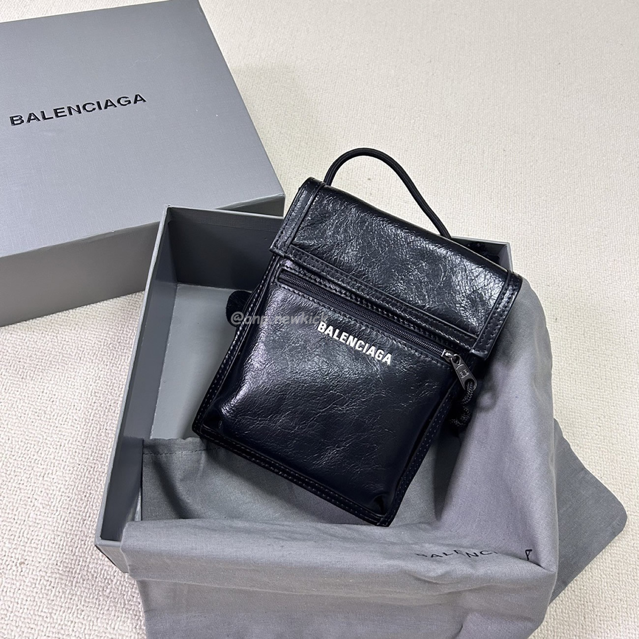 Balenciaga Explorer Arena Cracked Leather Messenger Bag Black (8) - newkick.app